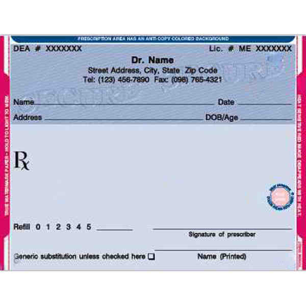 Secure Prescription Form Pad 4 1/4" x 5 1/2" - ... from ASI 52493 Ennis Inc / BF&S