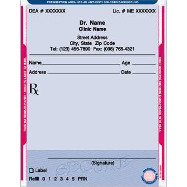 Secure Prescription Form Pad 5 1/2" x 4 1/4" - ... from ASI 52493 Ennis Inc / BF&S