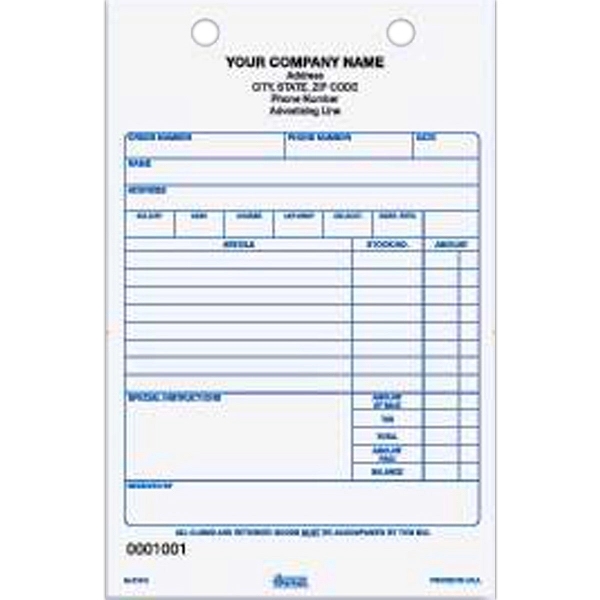 Carbonless register form for gift / jewelry, 5 1/2" x 8... from ASI 52493 Ennis Inc