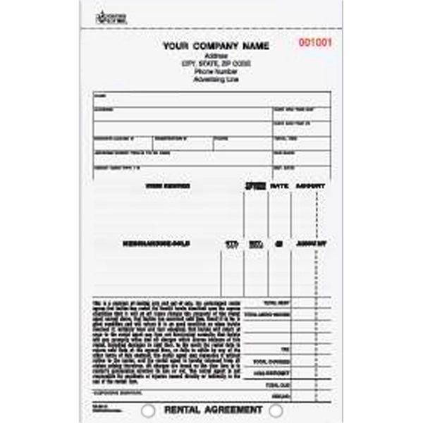 Carbonless rental agreement with three parts.... from ASI 52493 Ennis Inc