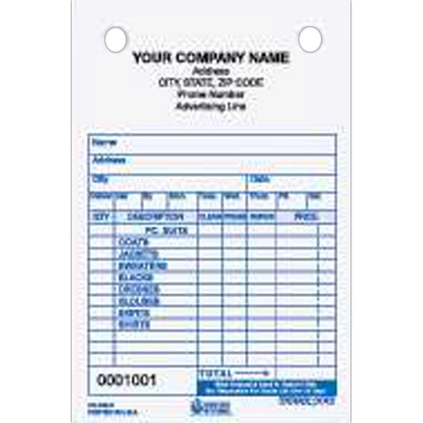 Dry cleaner register form, 4" x 6".... from ASI 52493 Ennis Inc