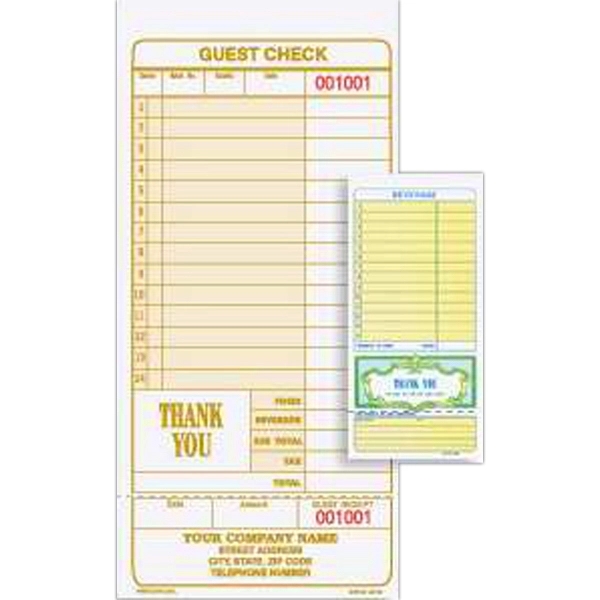 One part restaurant guest check with shading and detachable customer receipt.... from ASI 52493 Ennis Inc