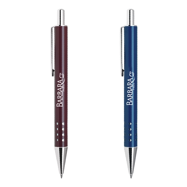 Matte silver ballpoint pen with a brass construction and a contemporary... from ASI 40544 Binaco / Binaline