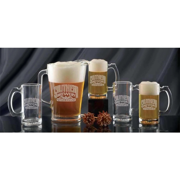 Set with 60-ounce glass pitcher and four, 12.5-ounce glass mugs with... from ASI 71920 Moderne Glass Company Inc / Glass America®