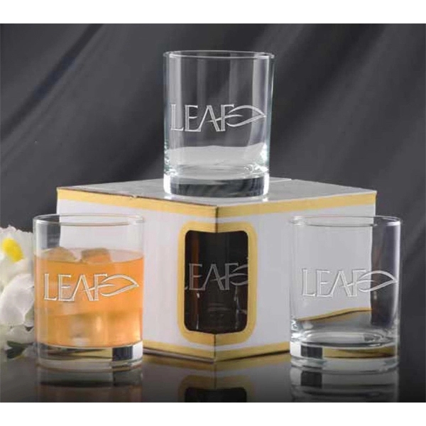 Set of four, 14-ounce double old fashioned glasses in gold-trimmed presentation... from ASI 71920 Moderne Glass Company Inc / Glass America®