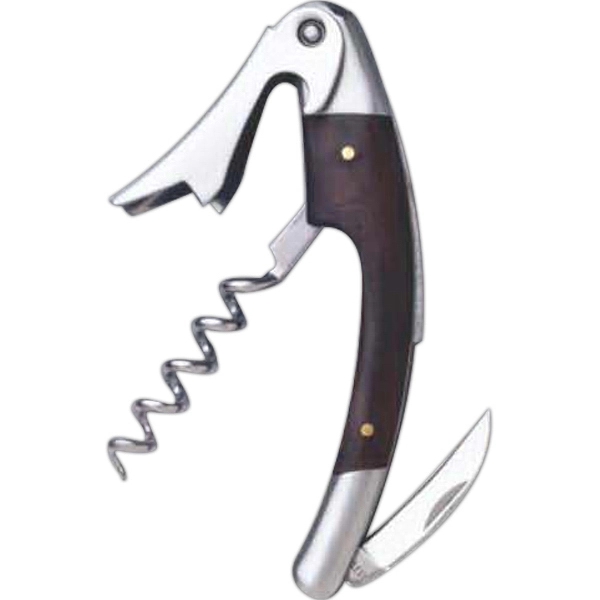 Stainless steel curved corkscrew that features a dark wood inset and... from ASI 55450 Franmara Inc