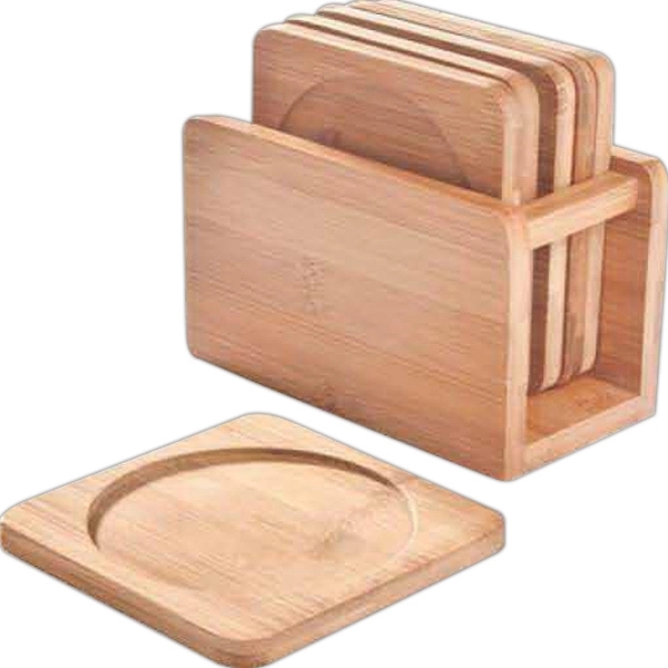 Set of six bamboo wine bottle or glass coasters with holder.... from ASI 55450 Franmara Inc
