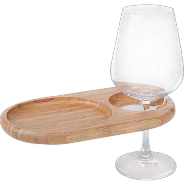 Mini-oval bamboo party plate with built in stemware holder.... from ASI 55450 Franmara Inc