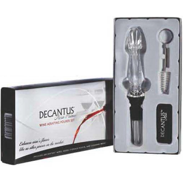 Clear Aero wine aerating pourer, velvet pouch and cleaning brush set.... from ASI 55450 Franmara Inc