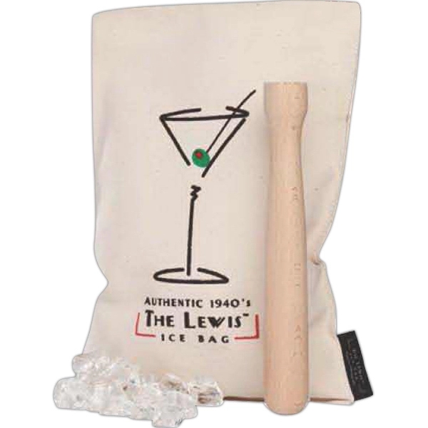 Customizable Lewis™ canvas ice bag with Beechwood muddler, recipe folder and... from ASI 55450 Franmara Inc