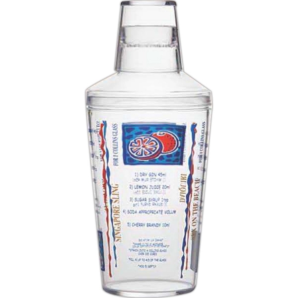 Customizable three-piece, food grade plastic 18-ounce cocktail shaker set with jigger... from ASI 55450 Franmara Inc