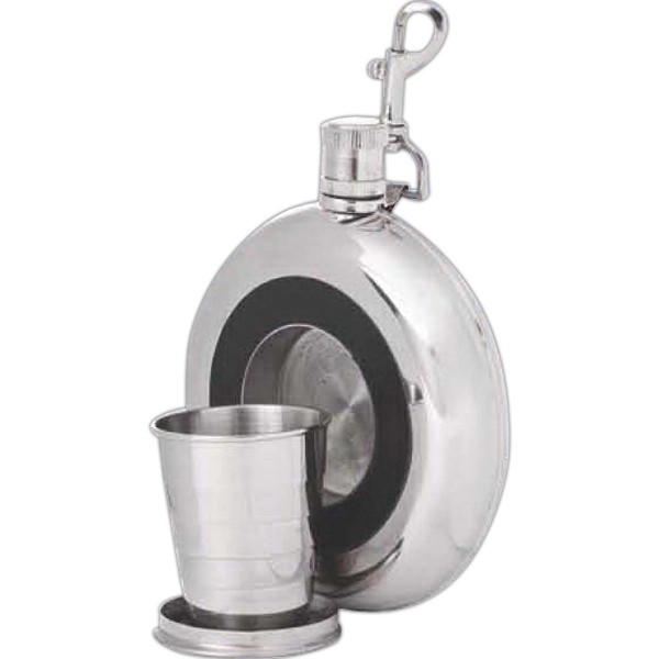 Eight-ounce round pocket flask that's made of stainless steel with screw-on... from ASI 55450 Franmara Inc