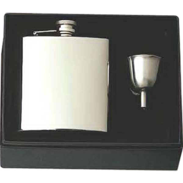 Stainless steel flask with captive top, funnel, velveteen pull-string sack and... from ASI 55450 Franmara Inc