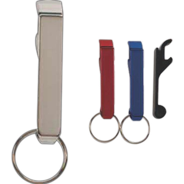 Anodized aluminum 2 1/2" x 3/8" bottle opener with keyring attachment.... from ASI 55450 Franmara Inc