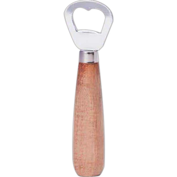 5 5/8" heavy-gauge steel nickel-plated bottle opener with long Beechwood handle.... from ASI 55450 Franmara Inc