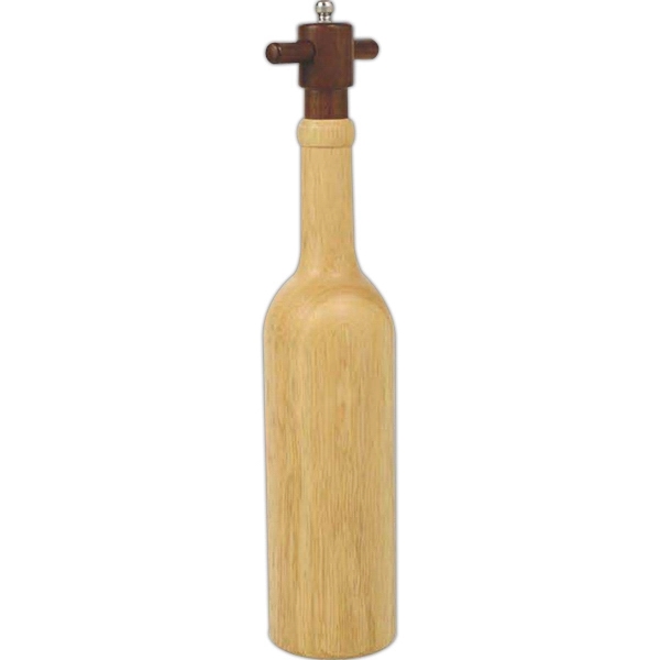Wine bottle-shaped 14 3/4" x 2 7/8" hardwood peppermill with T-top... from ASI 55450 Franmara Inc