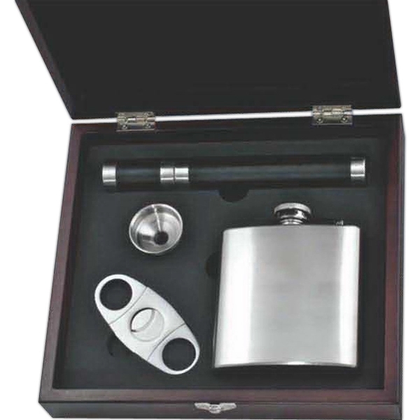 Stainless steel cigar set with flask and funnel, cigar cutter, ring,... from ASI 55450 Franmara Inc