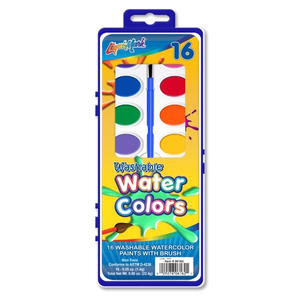 16 Color Washable Watercolor Paint Set with Brush - Assorted Colors... from ASI 67675 Liqui-Mark Corp