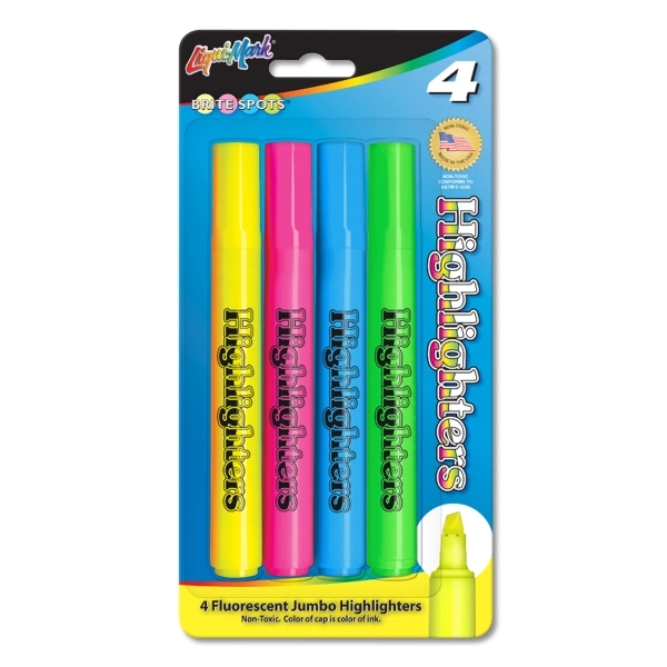 4 Pack Fluorescent Broadline Highlighters - Assorted Colors - USA Made... from ASI 67675 Liqui-Mark Corp