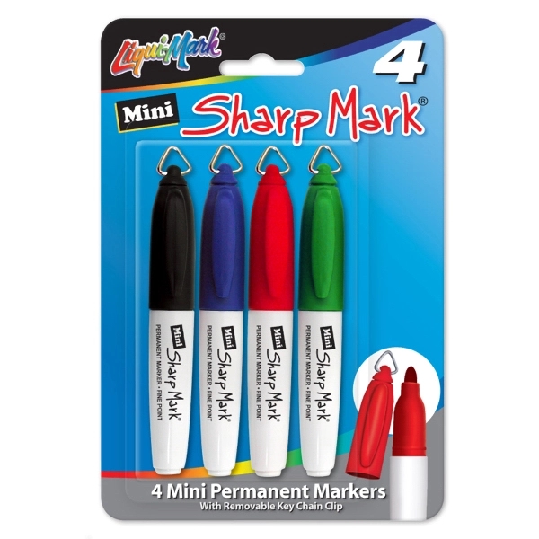 4 Pack Mini "Sharp Mark" Mini Permanent Markers with Key Ring... from ASI 67675 Liqui-Mark Corp