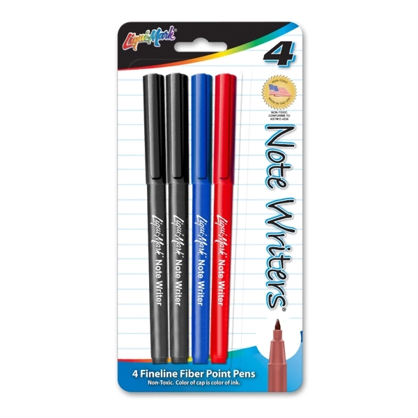 Note Writer 4 Pack - Fiber Point Pens - Assorted Colors... from ASI 67675 Liqui-Mark Corp