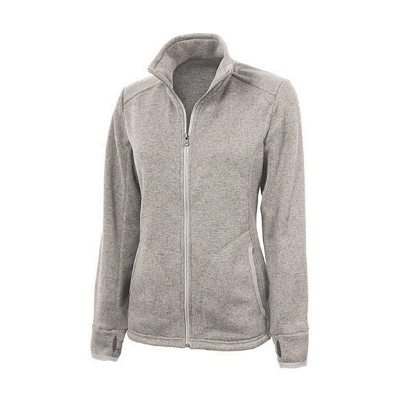Women's 100% polyester sweater, heathered fleece jacket with stand-up collar and... from ASI 44620 Charles River Apparel