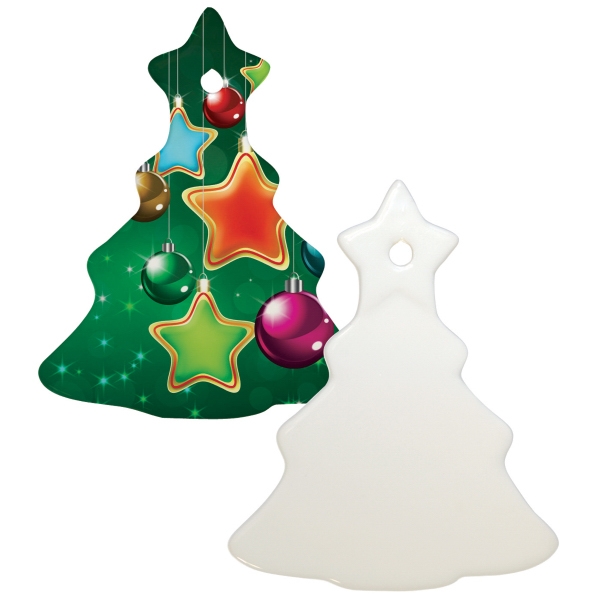 Sublimation ornament is our most popular holiday promotional item, 4" tree.... from ASI 77988 Photo USA Corp / Photo USA