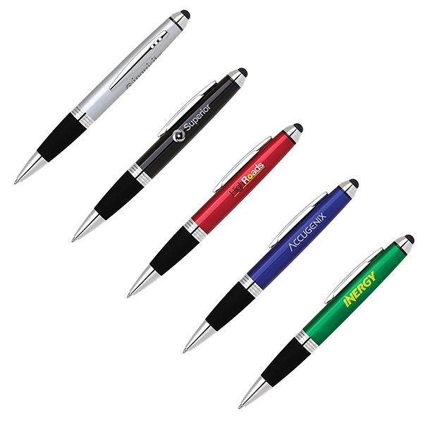 Twist action plastic ballpoint pen with rubber grip and stylus... from ASI 34800 Alstar Creations / Alstar Line