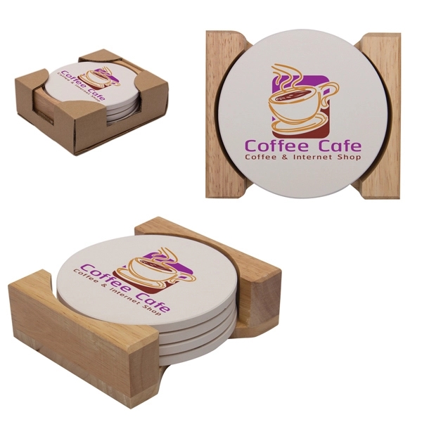 Set of 4 round absorbent stone coasters with cork backing and... from ASI 62190 Illini