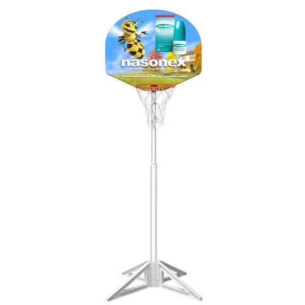Basketball themed point-of-purchase display with pole, hoop and net.... from ASI 68207 MAC Specialties Ltd / Sport Products
