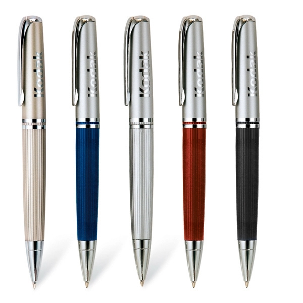 Brass ballpoint twist action pen with chrome trim and a modern... from ASI 90859 Tempo Industries Inc / Tempoline TimeNet