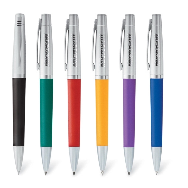 Brass ballpoint pen with twist-action mechanism and a large colored non-slip... from ASI 90859 Tempo Industries Inc / Tempoline TimeNet