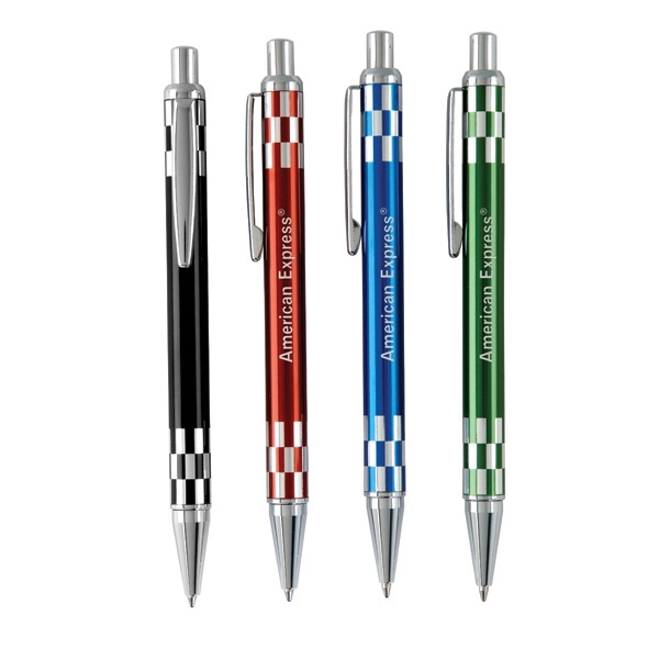 Click-action ballpoint pen with colors panes on the bottom and top... from ASI 90859 Tempo Industries Inc / Tempoline