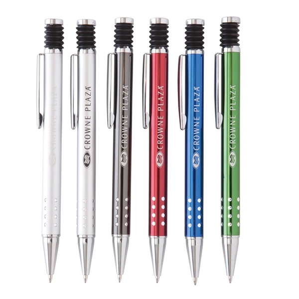 Plunger action ballpoint pen with chrome plated accents and a cool... from ASI 90859 Tempo Industries Inc / TimeNet