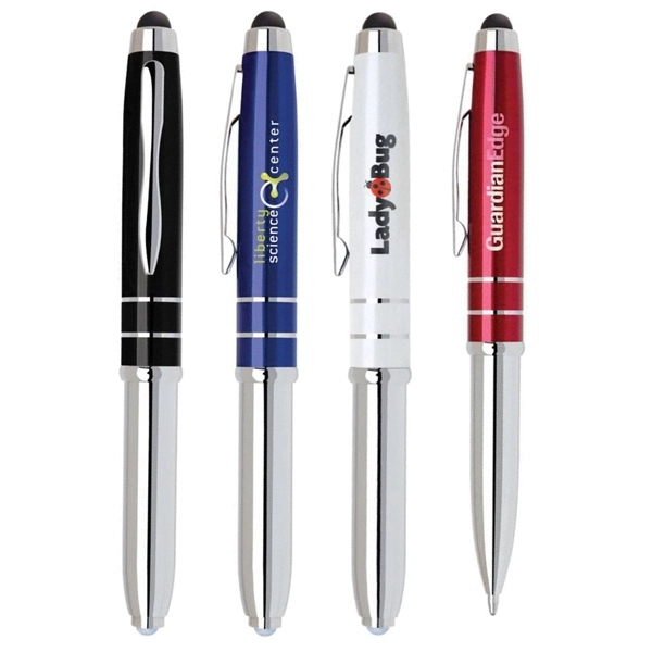 Cap-off action ballpoint pen with capacitive soft-touch stylus and LED flashlight.... from ASI 90859 Tempo Industries Inc / Tempoline