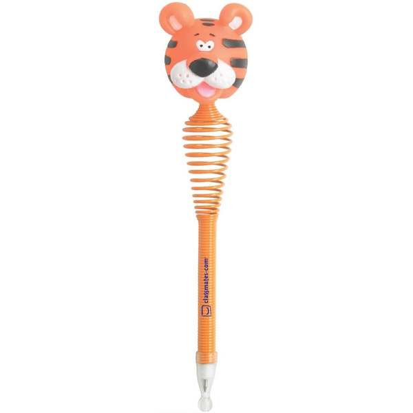 Tiger head topped pen with orange spring body and black German... from ASI 54100 Fields Manufacturing Inc / Fields