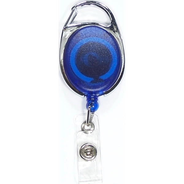 Oval shape retractable badge holder with carabiner clip... from ASI 74585 Nu Promo International / Nu Promo Line