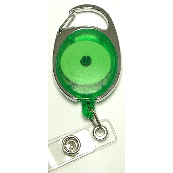Oval shape retractable badge holder with carabiner clip... from ASI 74585 Nu Promo International / Nu Promo Line