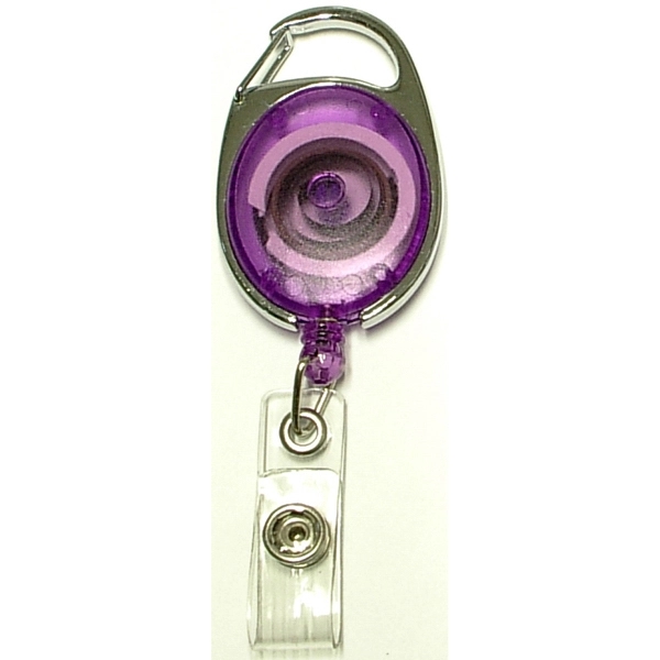 Oval shape retractable badge holder with carabiner clip... from ASI 74585 Nu Promo International / Nu Promo Line