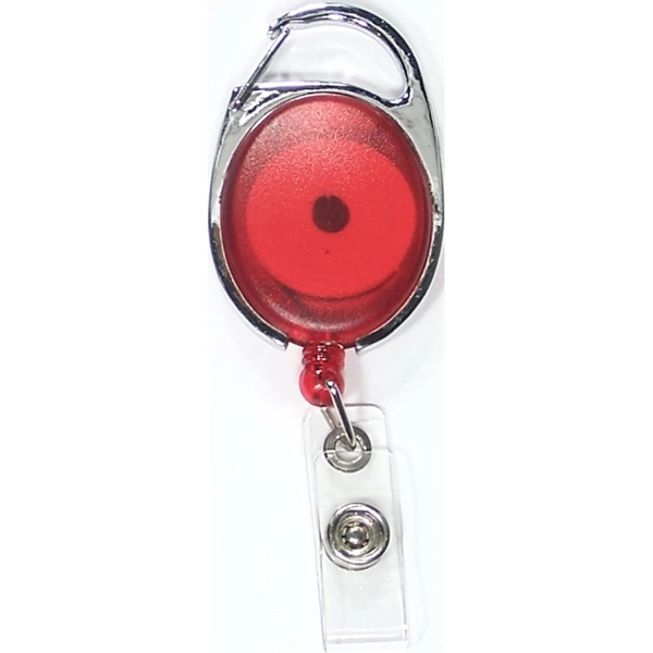 Oval shape retractable badge holder with carabiner clip... from ASI 74585 Nu Promo International / Nu Promo Line
