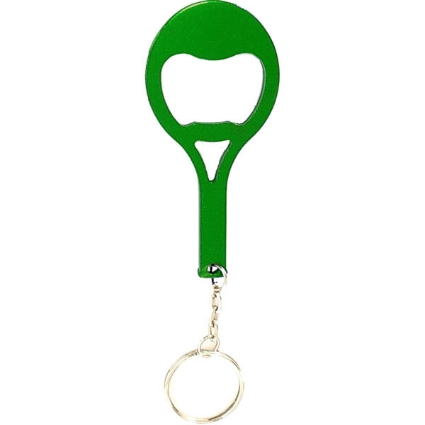 Tennis racket shape bottle opener with key chain and carabiner... from ASI 74585 Nu Promo International / Nu Promo Line