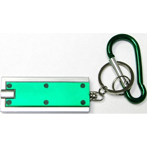 Slim rectangular flash light with swivel key chain and carabiner... from ASI 74585 Nu Promo International / Nu Promo Line