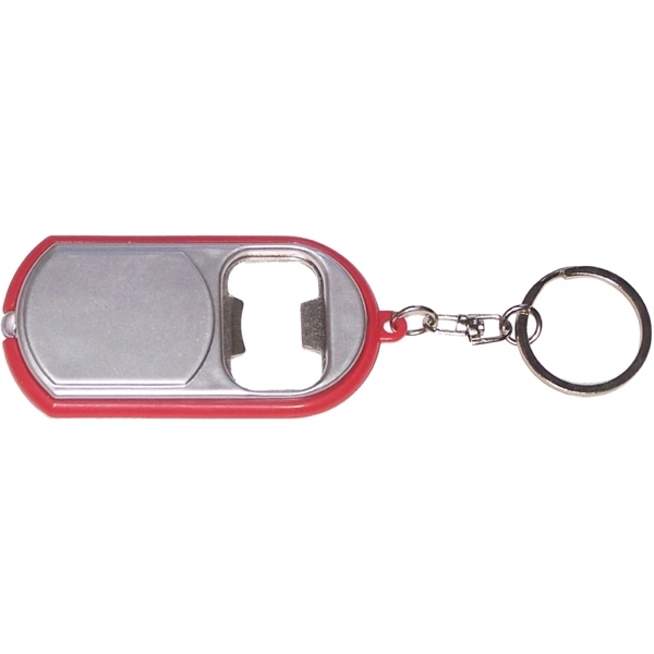 Ultra thin flashlight with metal bottle opener and swivel spilt key... from ASI 74585 Nu Promo International / Nu Promo Line