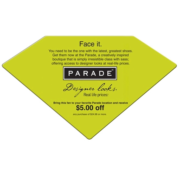 Diamond shaped hand fan without stick with a high gloss finish.... from ASI 67620 Lion Circle Corp / Lion/Circle