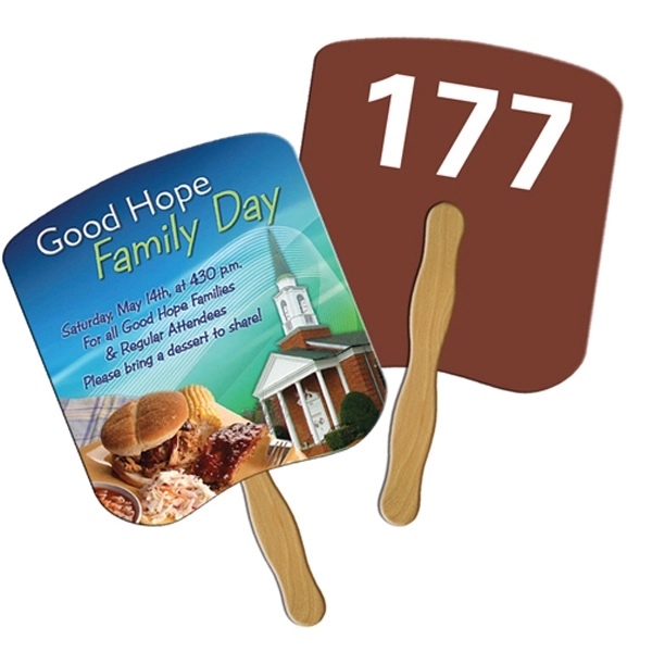 Digital printed bread slice shape auction fan with visible wooden stick.... from ASI 67620 Lion Circle Corp / Lion/Circle