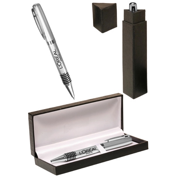 Ribbed Ribber Grip Silver Executive Pen Gift Set.... from ASI 39552 BEL Promo