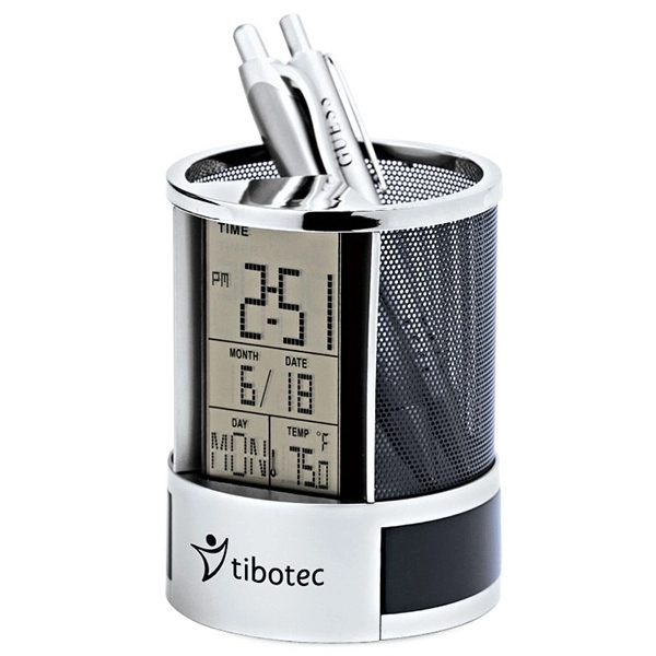 Desk Caddy. Pen holder with digital display alarm clock, calendar &... from ASI 30112 ACE Products / Ace Line