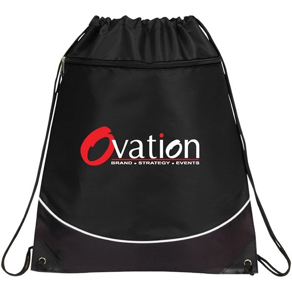 210 denier nylon drawstring backpack with a large front zippered pocket.... from ASI 30112 ACE Products / Ace Line