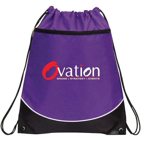 210 denier nylon drawstring backpack with a large front zippered pocket.... from ASI 30112 ACE Products / Ace Line