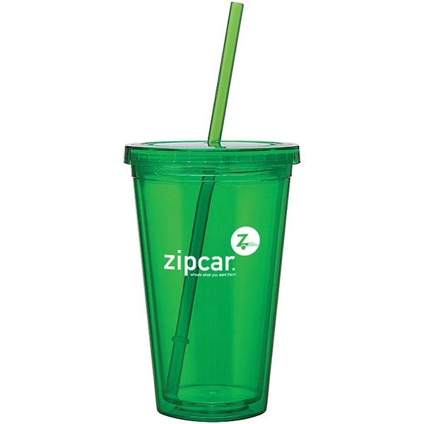 16 oz acrylic travel tumbler with screw-on lid and matching straw... from ASI 30112 ACE Products / Ace Line